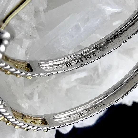 EUC Judith Ripka JR TWO Pave Diamond Large Linen 1.5” Hoop Earrings - Picture 6 of 9